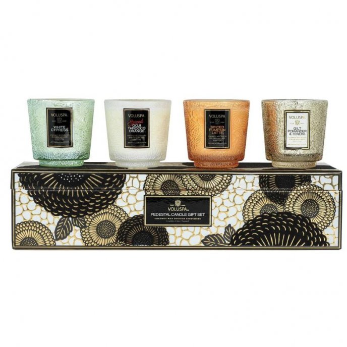 Japonica Holiday 4 Pedestal Candle Gift